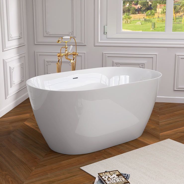 51 Inch Acrylic Freestanding Bathtub Contemporary Soaking White Tub with Overflow and Pop-up Drain Glossy White