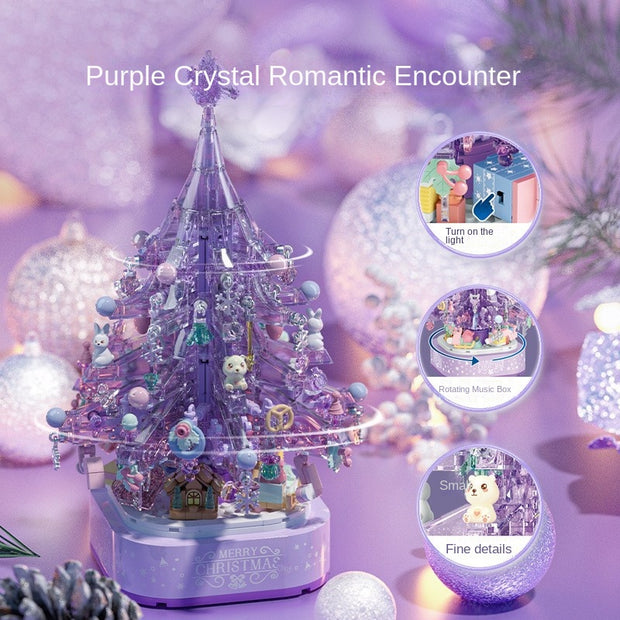 Christmas Gift Purple Crystal Christmas Tree Assembly Building Blocks Lighting Music Box Ornament Girls' Festival Gift