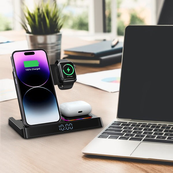 Wireless charging four in one folding clock charging