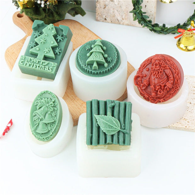 Santa Bell Christmas Tree Candle Mold Christmas Leaves Aromatherapy