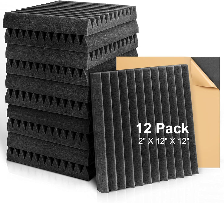 Acoustic Foam Panels 2" X 12" X 12" Self-Adhesive Acoustic Studio Wedge Tiles, Sound Panels Wedges Soundproof Foam Padding Sound