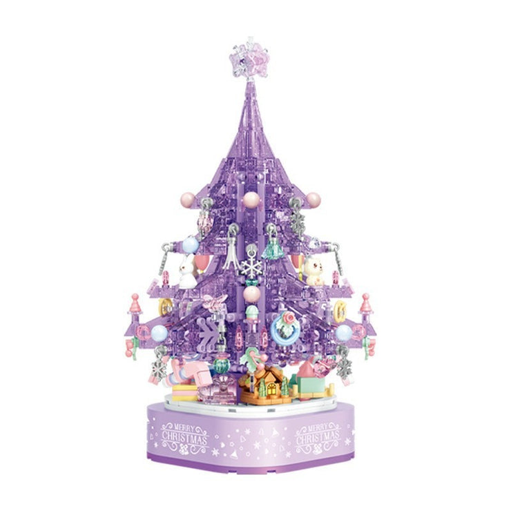 Christmas Gift Purple Crystal Christmas Tree Assembly Building Blocks Lighting Music Box Ornament Girls' Festival Gift