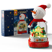 Christmas Gift Snowman Rotating Music Box DIY Music Light House Assembly Building Blocks Toy Gift