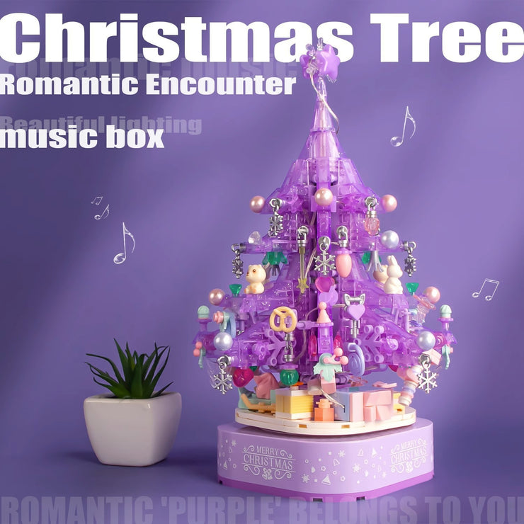 Christmas Gift Purple Crystal Christmas Tree Assembly Building Blocks Lighting Music Box Ornament Girls' Festival Gift