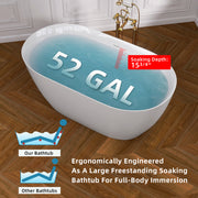 51 Inch Acrylic Freestanding Bathtub Contemporary Soaking White Tub with Overflow and Pop-up Drain Glossy White