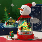 Christmas Gift Snowman Rotating Music Box DIY Music Light House Assembly Building Blocks Toy Gift