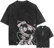 Anime cartoon wash distressed men short sleeved t-shirt high street dark man