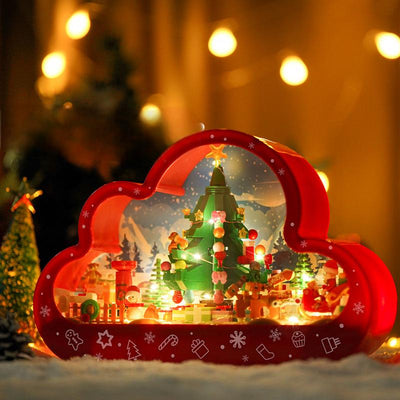 Christmas gift tree cloud mirror with lights, building blocks, assembling toys and ornaments