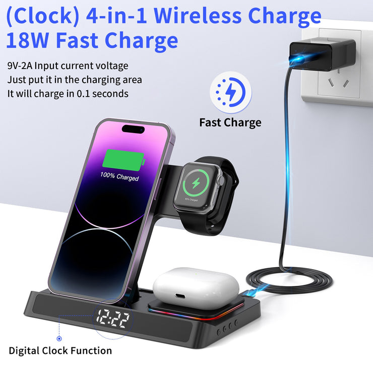 Wireless charging four in one folding clock charging