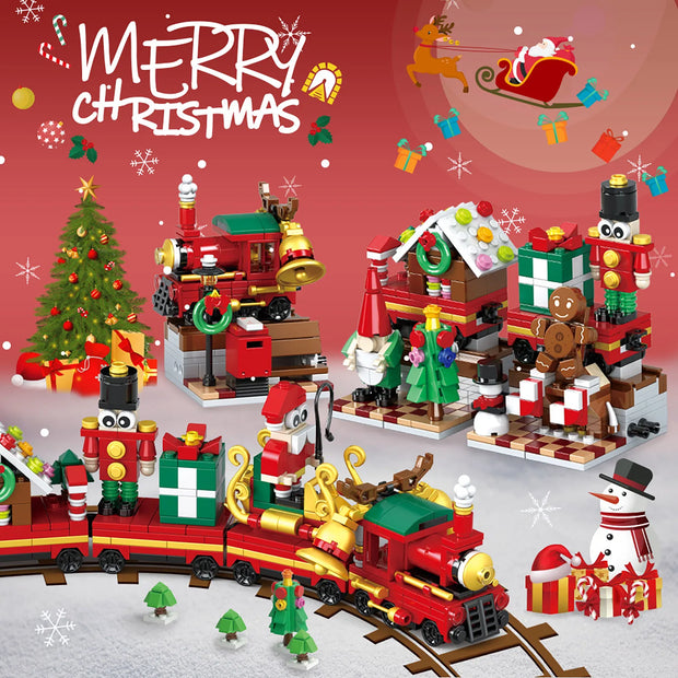 Christmas Building Blocks, 24 Days Countdown Calendars Blind Box, Christmas Trains Santa Claus Railcar Building Bricks