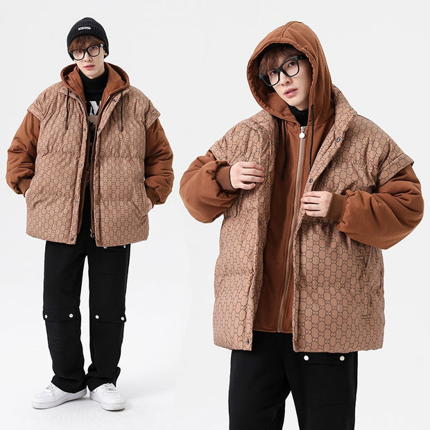 Fashion Hooded Men's Cotton Padded Clothes New Winter Thickened Warm Lovers' Outerwear Fake Two Down Cotton Padded Clothes