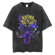 Anime cartoon wash distressed men short sleeved t-shirt high street dark man