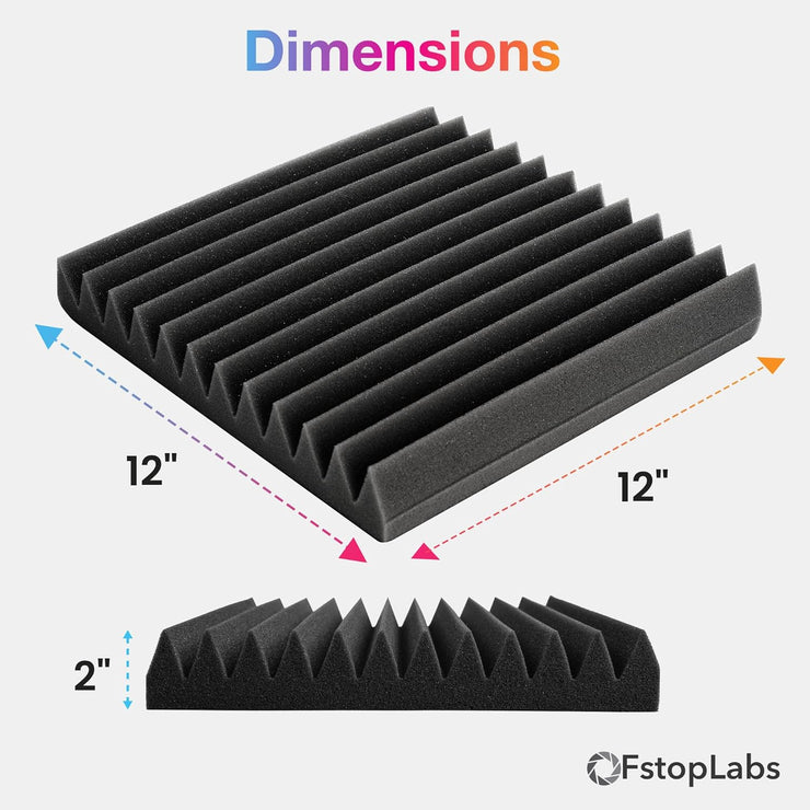 Acoustic Foam Panels 2" X 12" X 12" Self-Adhesive Acoustic Studio Wedge Tiles, Sound Panels Wedges Soundproof Foam Padding Sound