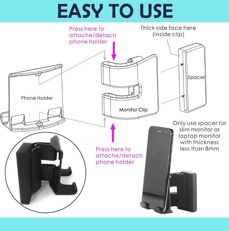 Notebook Screen Side Phone Holder Adjustable Phone Stand Holder