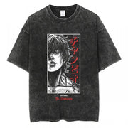 Anime cartoon wash distressed men short sleeved t-shirt high street dark man