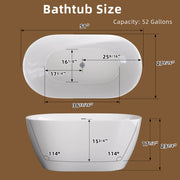 51 Inch Acrylic Freestanding Bathtub Contemporary Soaking White Tub with Overflow and Pop-up Drain Glossy White