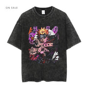 Anime cartoon wash distressed men short sleeved t-shirt high street dark man