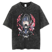 Anime cartoon wash distressed men short sleeved t-shirt high street dark man