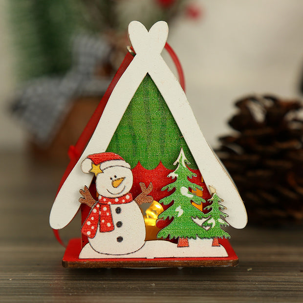 Christmas decorations, Christmas wooden houses, toys, colorful wooden houses, Christmas glowing gifts, Christmas wooden houses