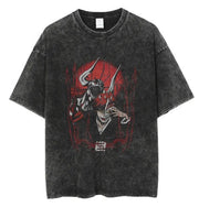 Anime cartoon wash distressed men short sleeved t-shirt high street dark man