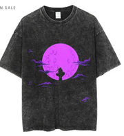 Anime cartoon wash distressed men short sleeved t-shirt high street dark man