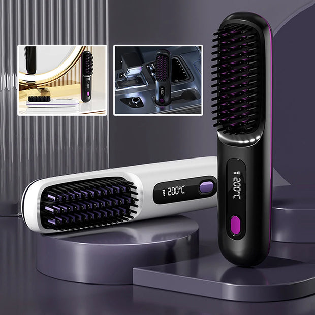 LCD wireless straightening comb rechargeable ceramic electric